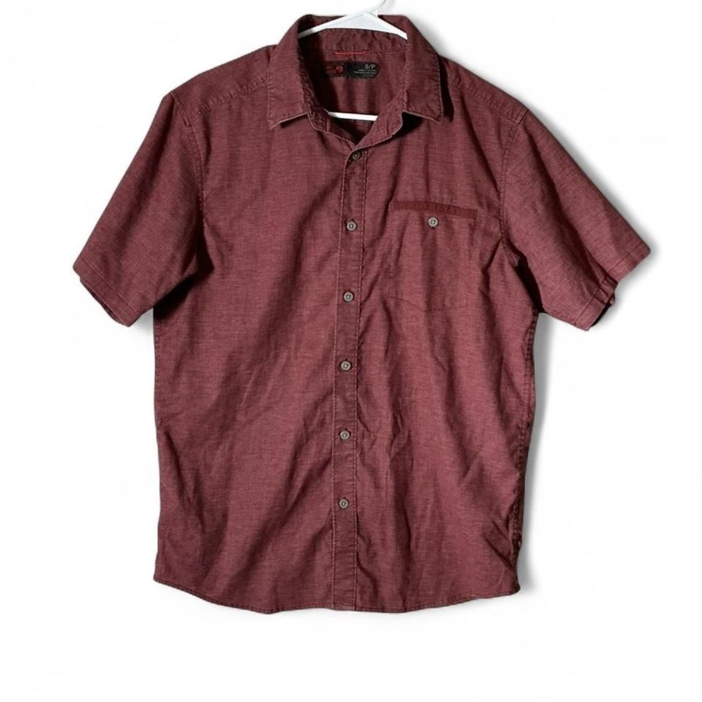Mountain Hardwear Mens Hemp Blend Short‎ Sleeve Button Down Shirt Maroon Small
